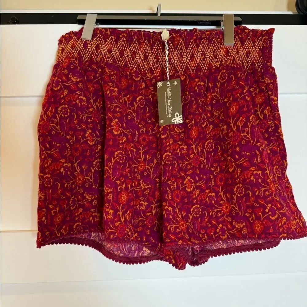 New Matilda Jane Floral Crinkle Cotton Shorts size large Pull On Relaxed